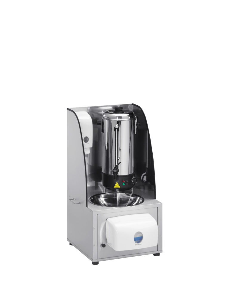 mobiles Handwaschbecken mit Gerätegehäuse aus Edelstahl mit 10 Liter Frischwasserbehälter von MUE